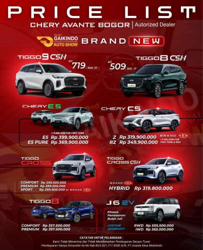 Pricelist Harga Chery bandarasoekarno-hatta 2025